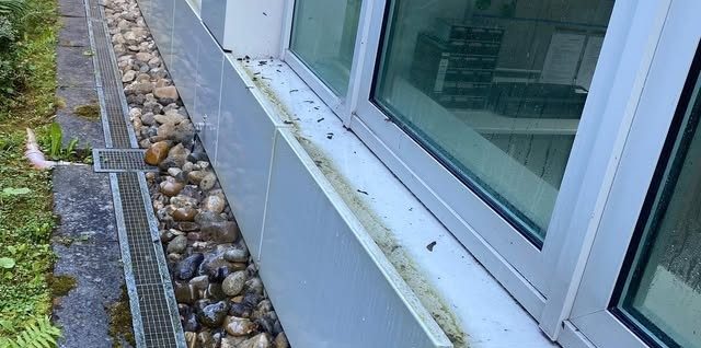 Fensterbank und Rinne vorher verschmutzt